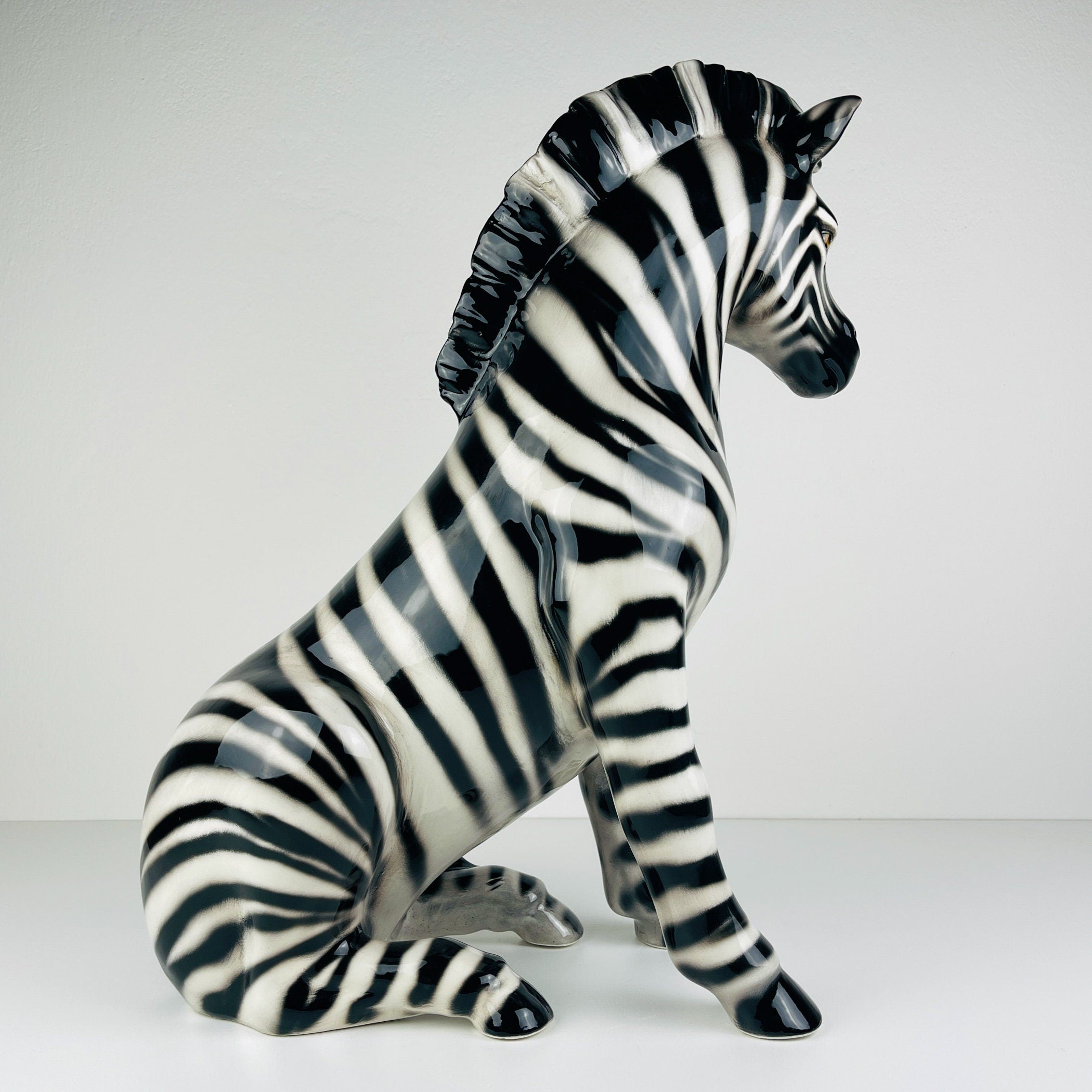 Large ceramic sculpture of Zebra from Bassano, Italy 2000s, Vintage decor Italian pottery