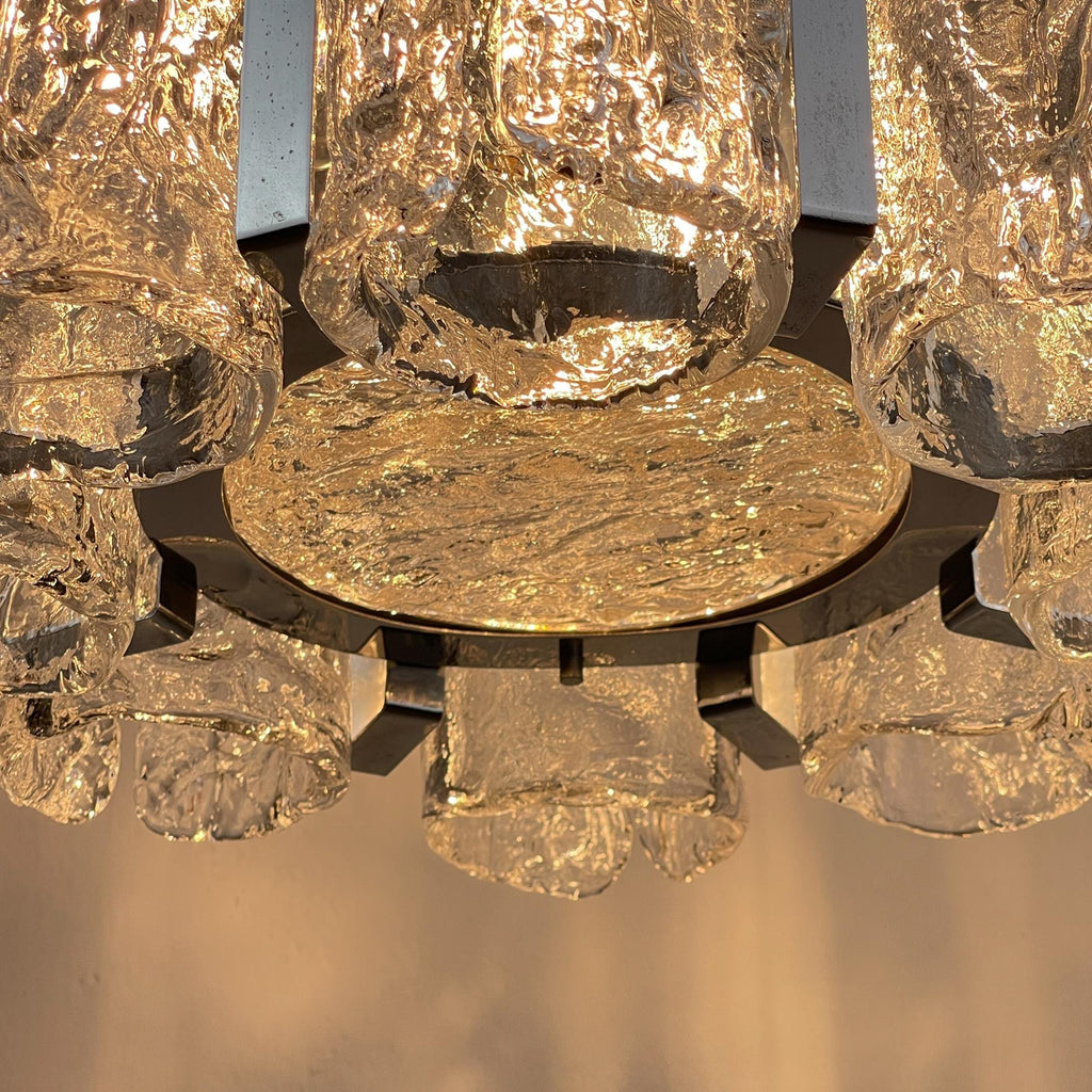 Vintage Ice Murano chandelier by AV Mazzega, Italy 1970s, Mid-century Italian lighting