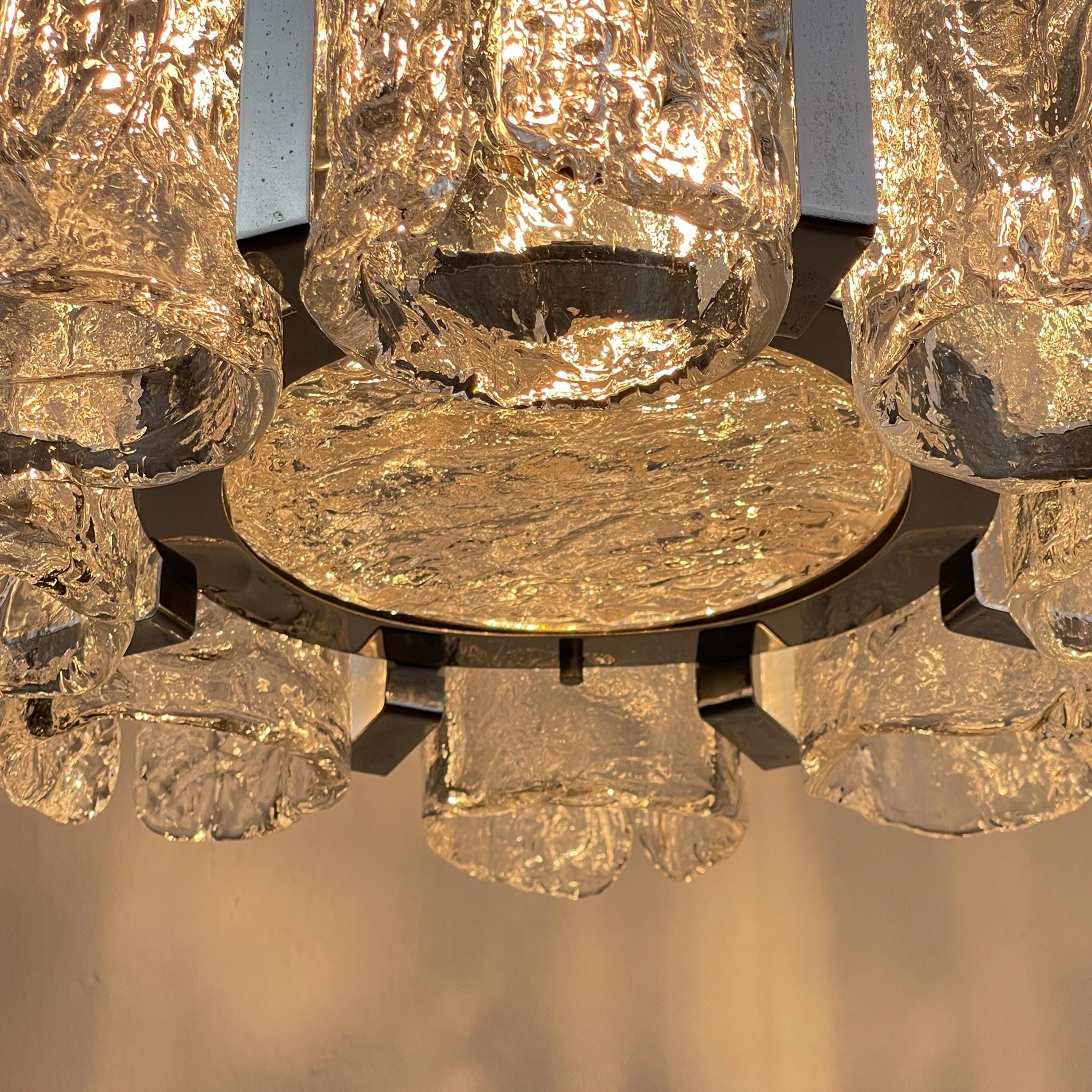 Vintage Ice Murano chandelier by AV Mazzega, Italy 1970s, Mid-century Italian lighting