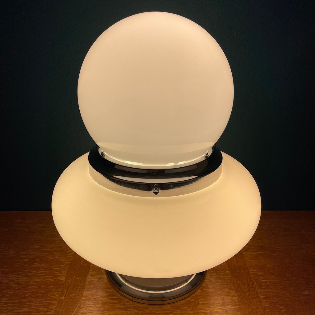 Vintage Opaline Glass UFO Lamp: Italian Mid-Century Modern Lighting