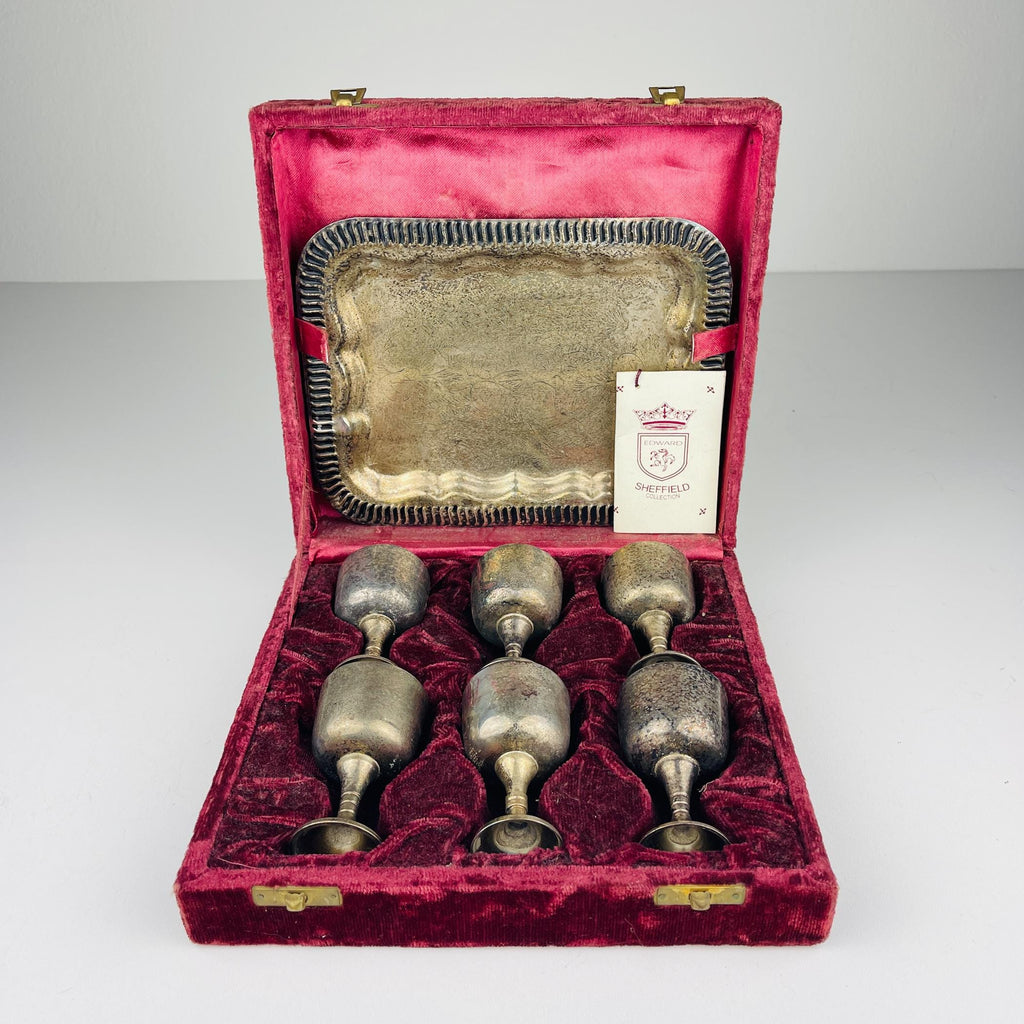 Antique Silver Plate Glass Set: Sheffield Edward Collection, England 1890s