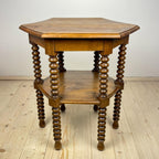 Antique Hexagonal Walnut Side Table, Italy, the Early 20th Century, Bobbin Turned Legs