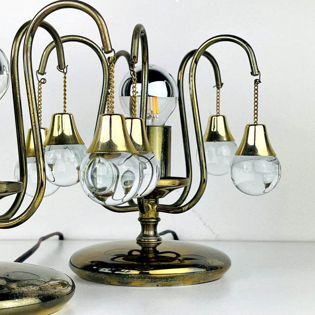 Pair of vintage glass ball table lamps italy 1960s Mid-century italian lighting