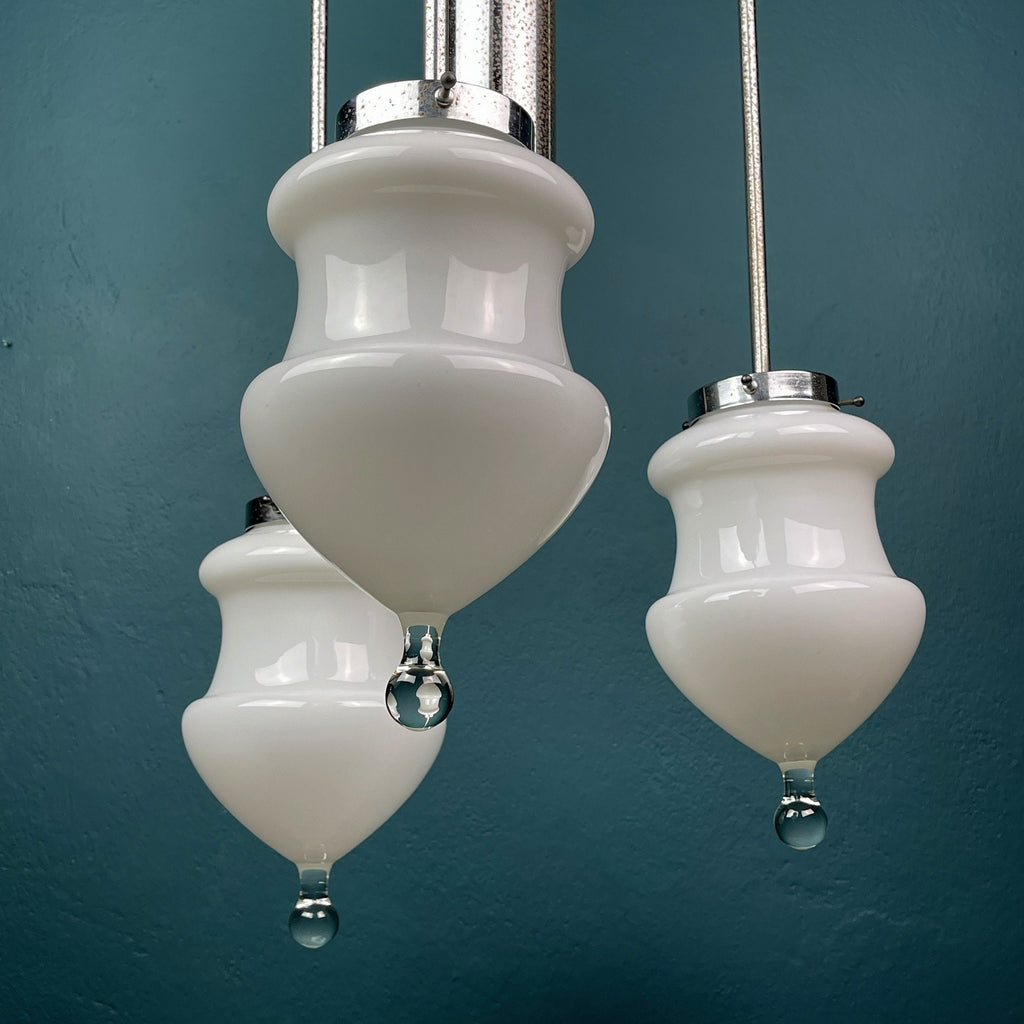 Vintage white murano pendant lamp Italy 1960s MCM space age italian lighting