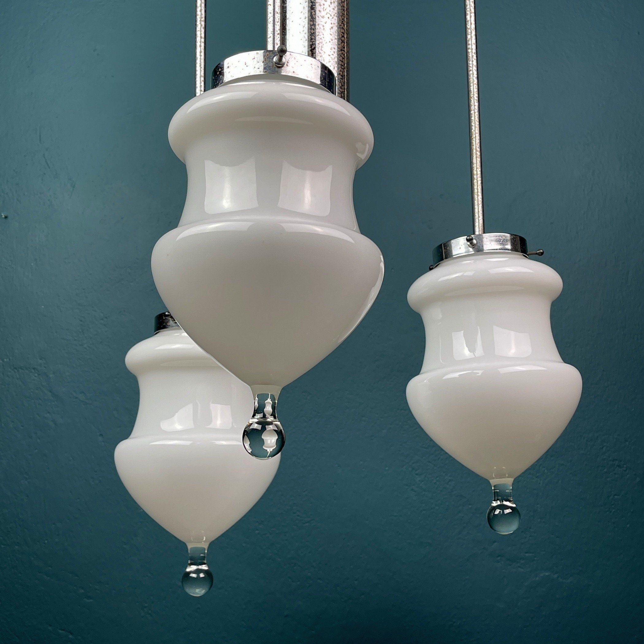 Vintage white murano pendant lamp Italy 1960s MCM space age italian lighting