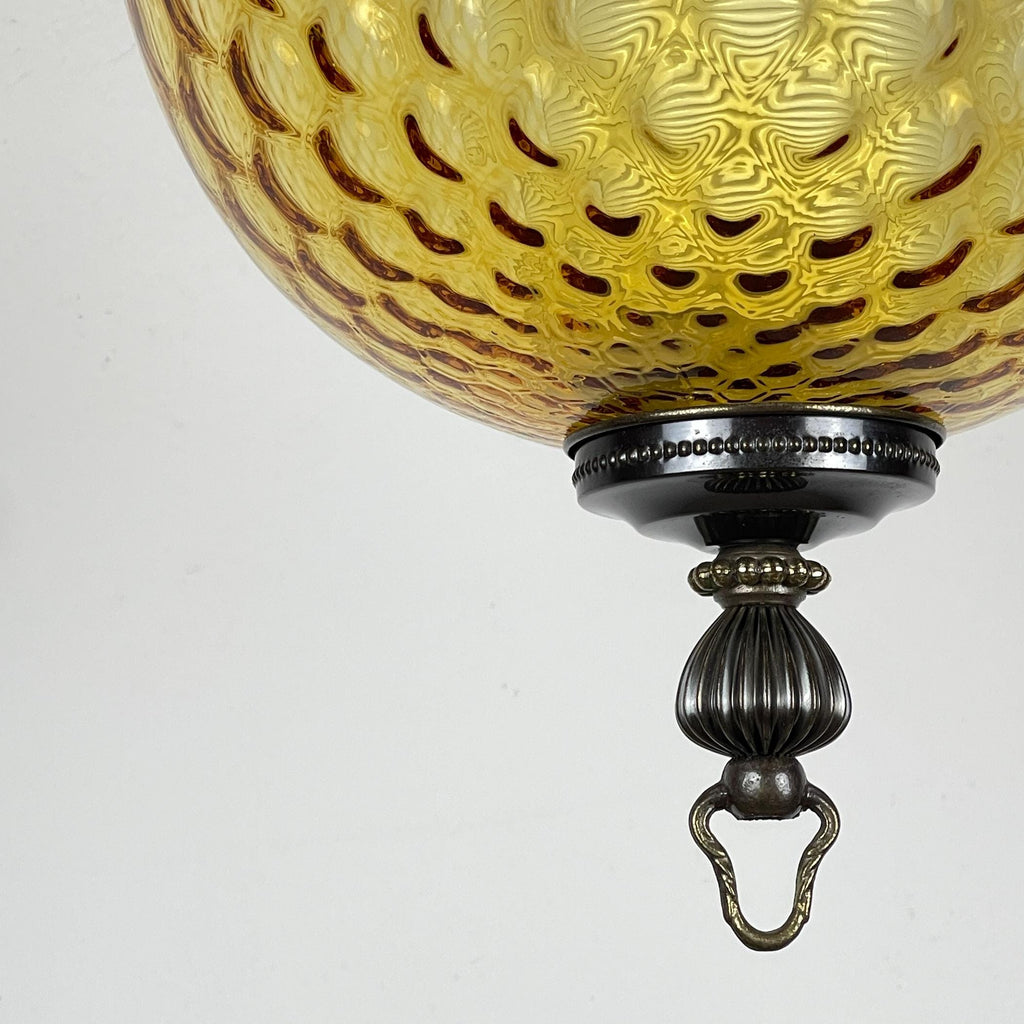 Vintage yelllow murano sphere ball pendant lamp Italy 1970s, Mid-century italian lighting