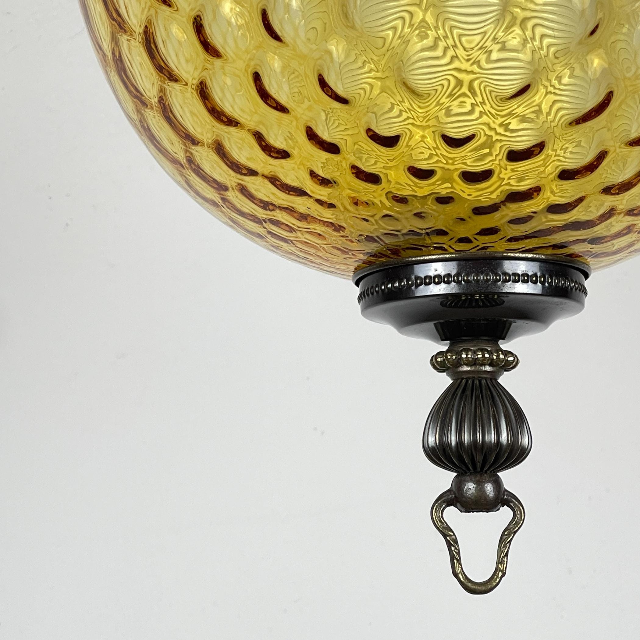 Vintage yelllow murano sphere ball pendant lamp Italy 1970s, Mid-century italian lighting