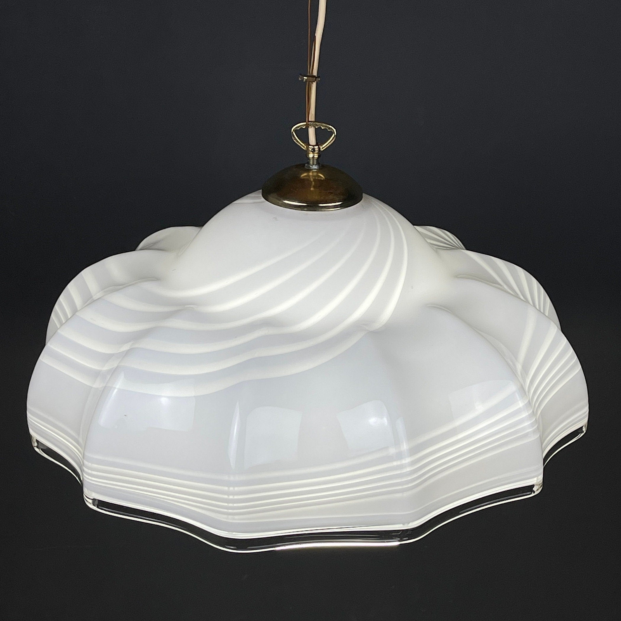 Vintage Swirl Murano Glass Pendant Lamp: 1970s Italian Mid-Century Lighting