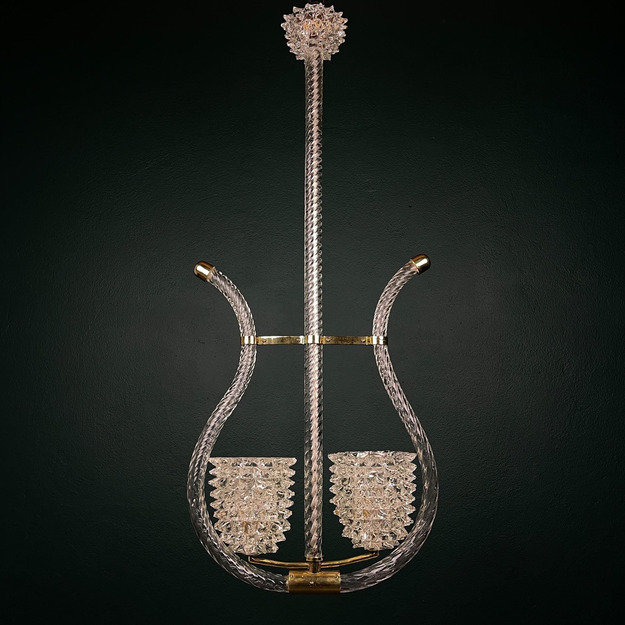 Vintage Murano Lyre Chandelier by Barovier & Toso: Italian Art Deco Lighting