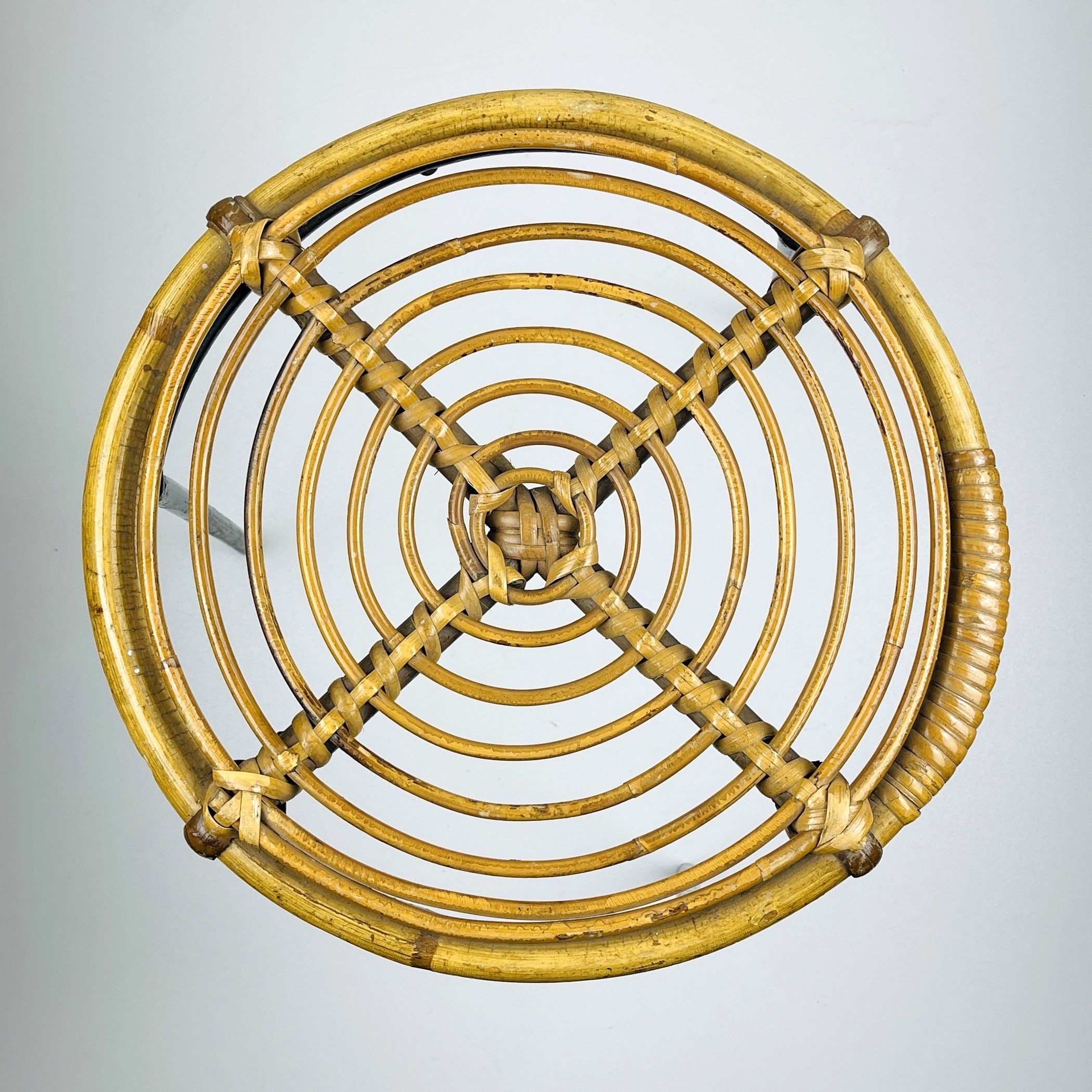 Vintage bamboo metal stool Italy 1950s MCM modern design