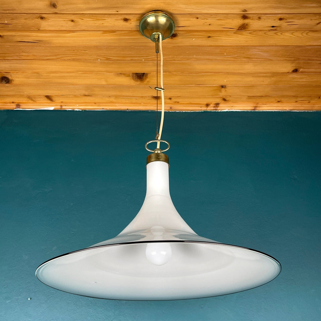 Vintage white Murano glass pendant lamp Italy 1970s Mid-century Lighting Vintage chandelier