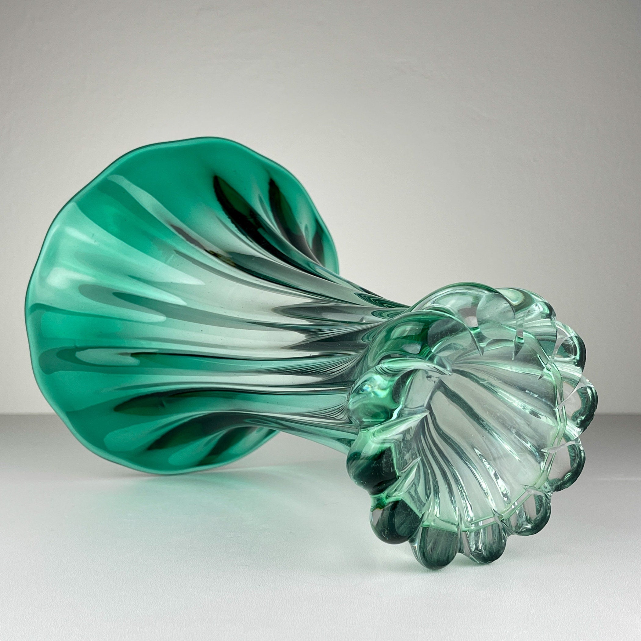Vintage green murano vase, Italy 1970s, Mid-century home decor