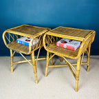 Pair of Vintage bamboo nightstands bedside tables Italy 1960s end table night side furniture modern tiki boho chic bohemian rattan wicker