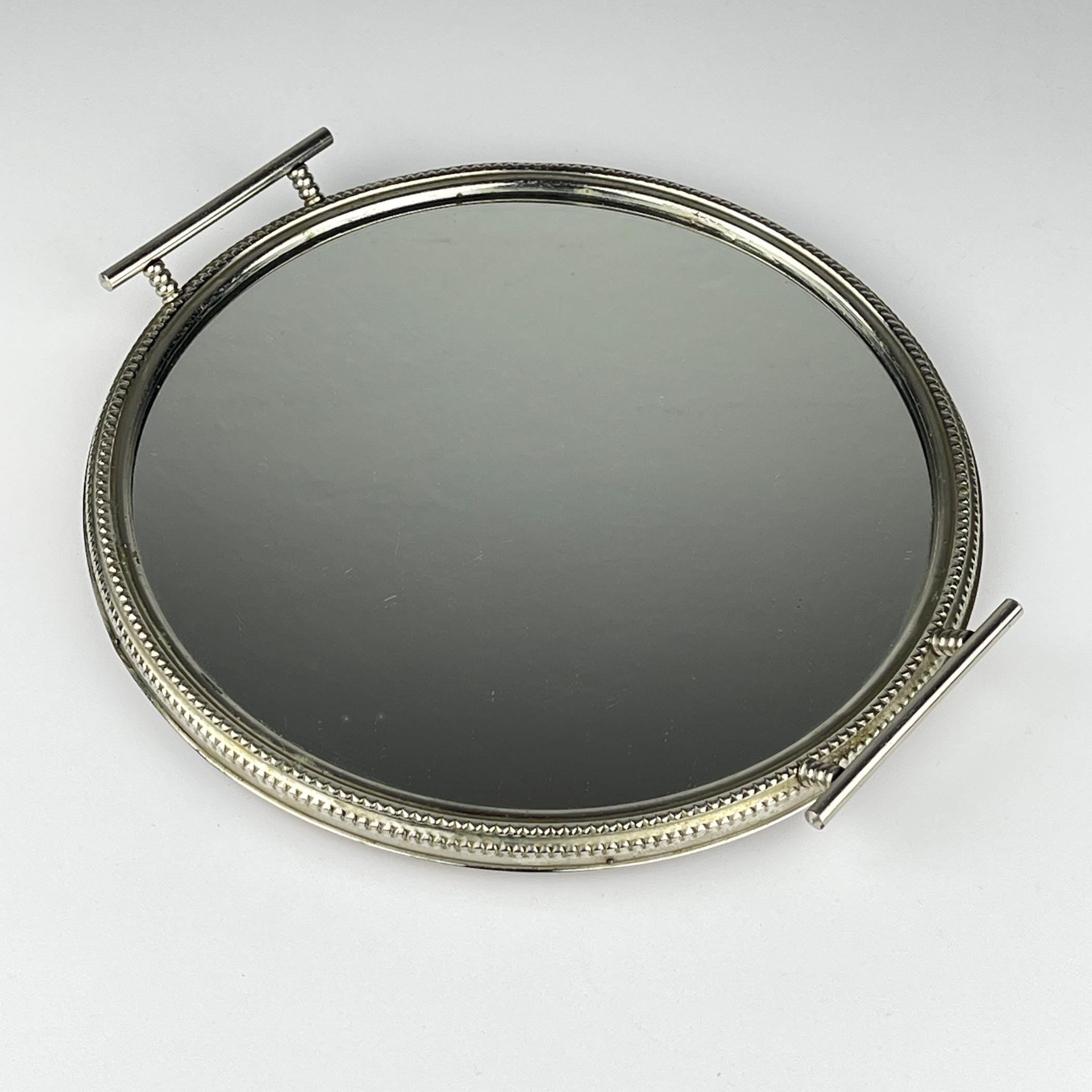 Vintage metal tray with mirror, Italy 1970s