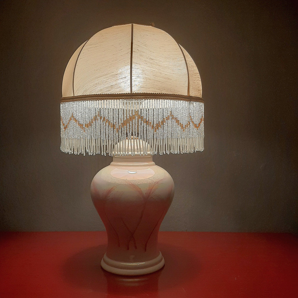 Vintage pearl ceramic table lamp Italy 1970s Retro lighting Mid-century modern