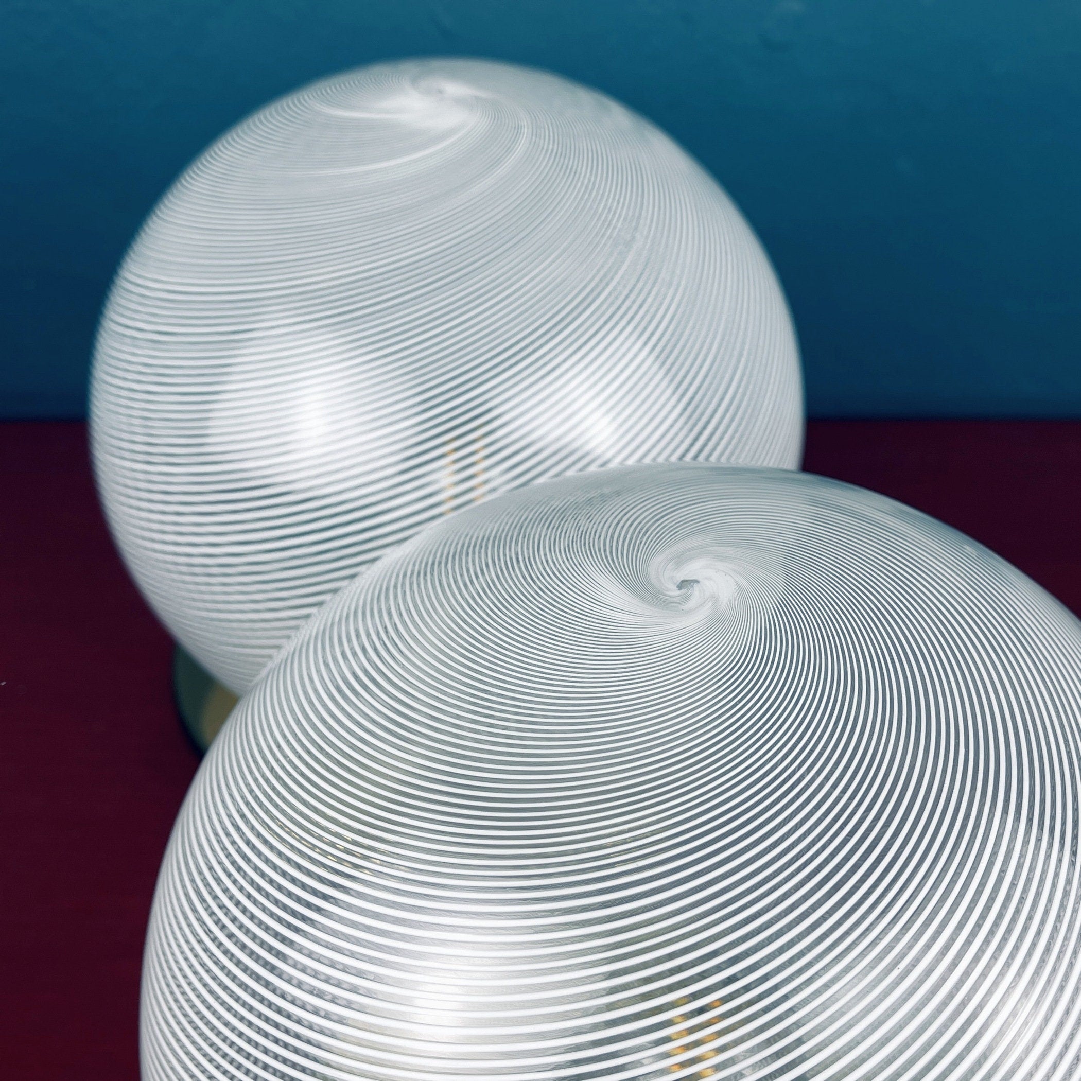 Vintage Murano Glass Table Lamps: F.Fabbian Italian Modern Sphere Set