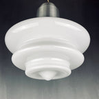 Large mid-century opaline white glass hanging lamp Italy 1960s Art deco Italian modern