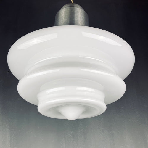 Large mid-century opaline white glass hanging lamp Italy 1960s Art deco Italian modern