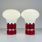 Vintage Enrico Tronconi Bulb Lamps: Red Enamel & Opaline Glass, Set of 2