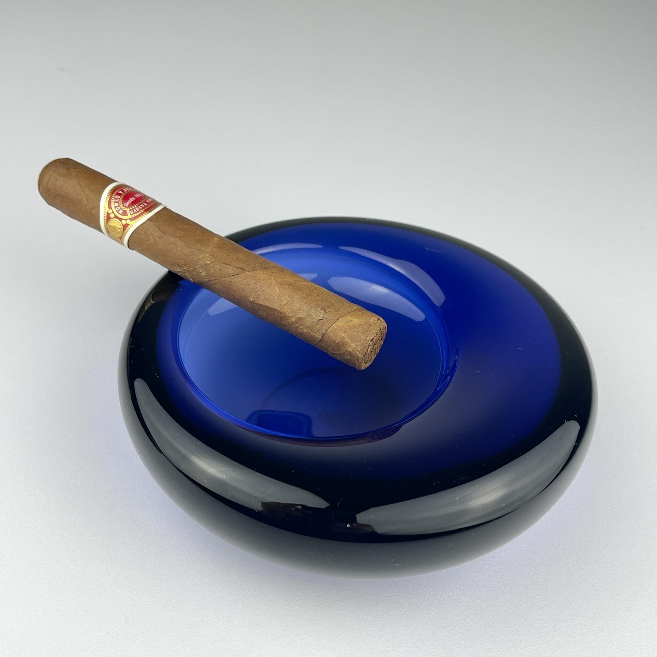 Original blue glass ashtray by Per Lütken for Holmegaard, Denmark, 1962