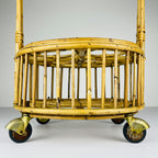 Vintage bamboo & rattan round service bar cart, Italy 1960s