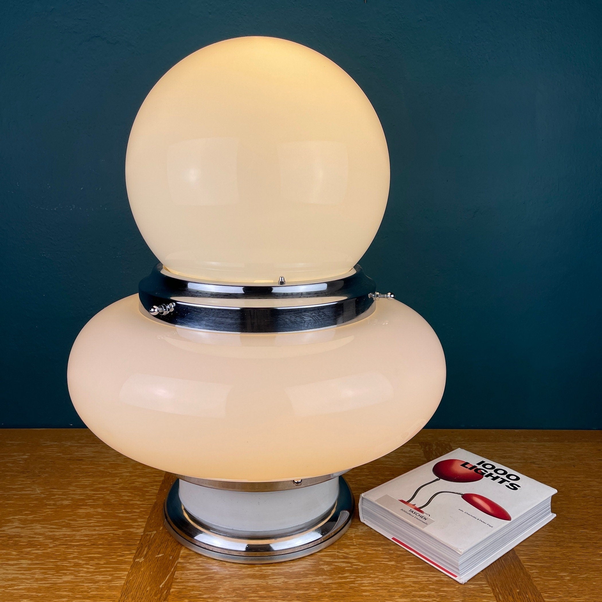 Vintage Opaline Glass UFO Lamp: Italian Mid-Century Modern Lighting