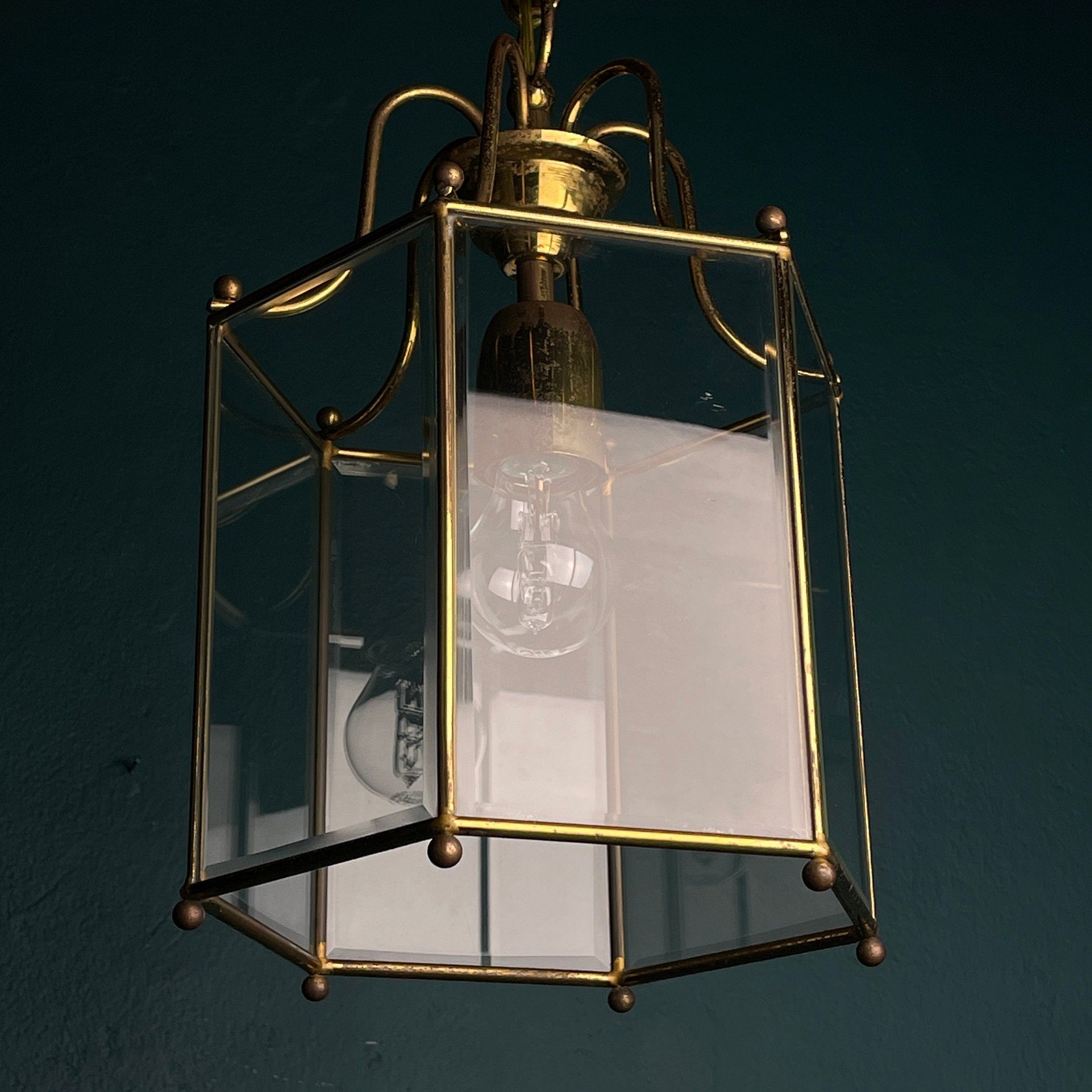 Vintage pendant lamp Italy '60s Brass Polished Glass Retro lighting