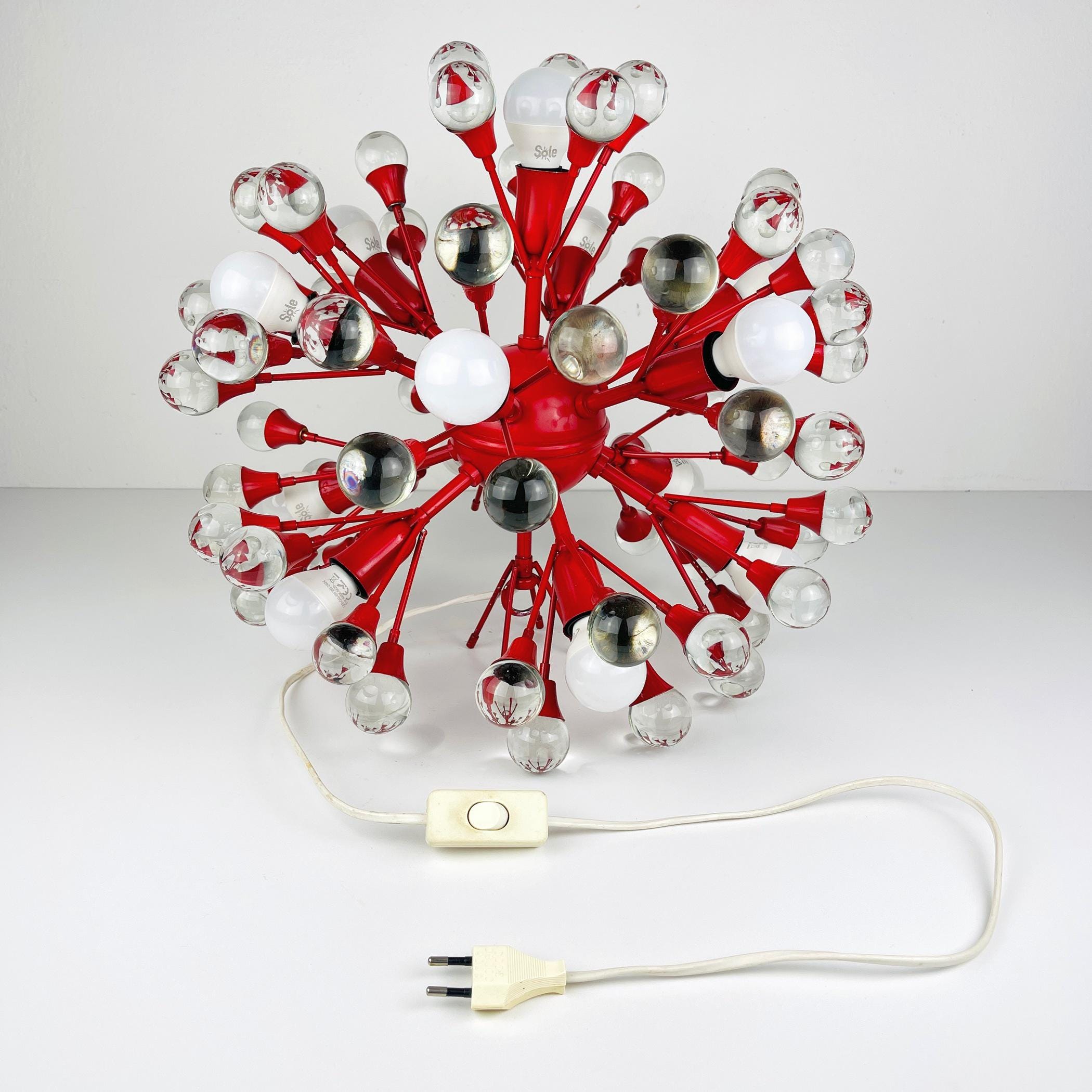 Mid-century red Murano pendant lamp Sputnik, Italy 1970s, Vintage lighting Space age