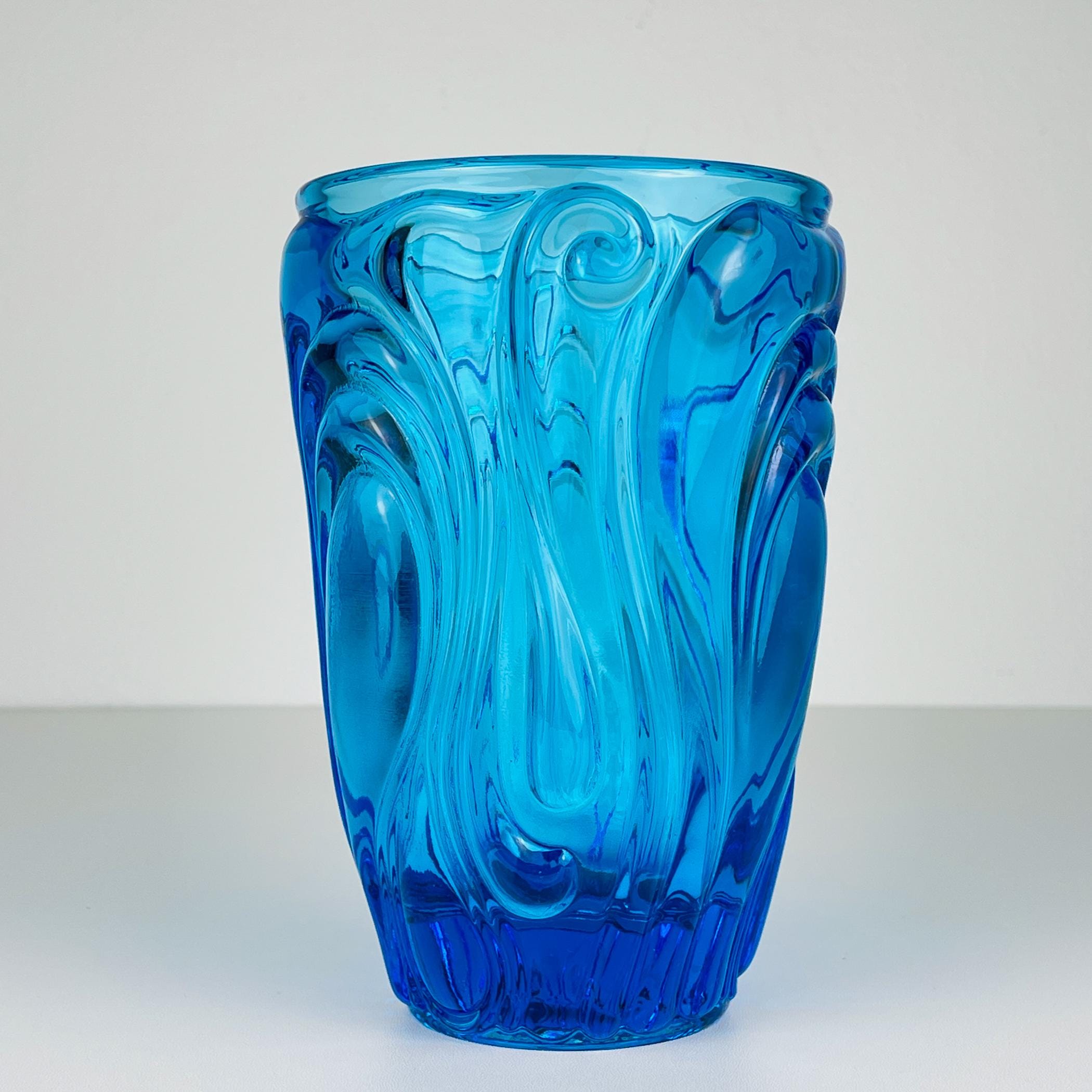 Vintage blue art glass vase, Italy 1970s, mid-century home decor