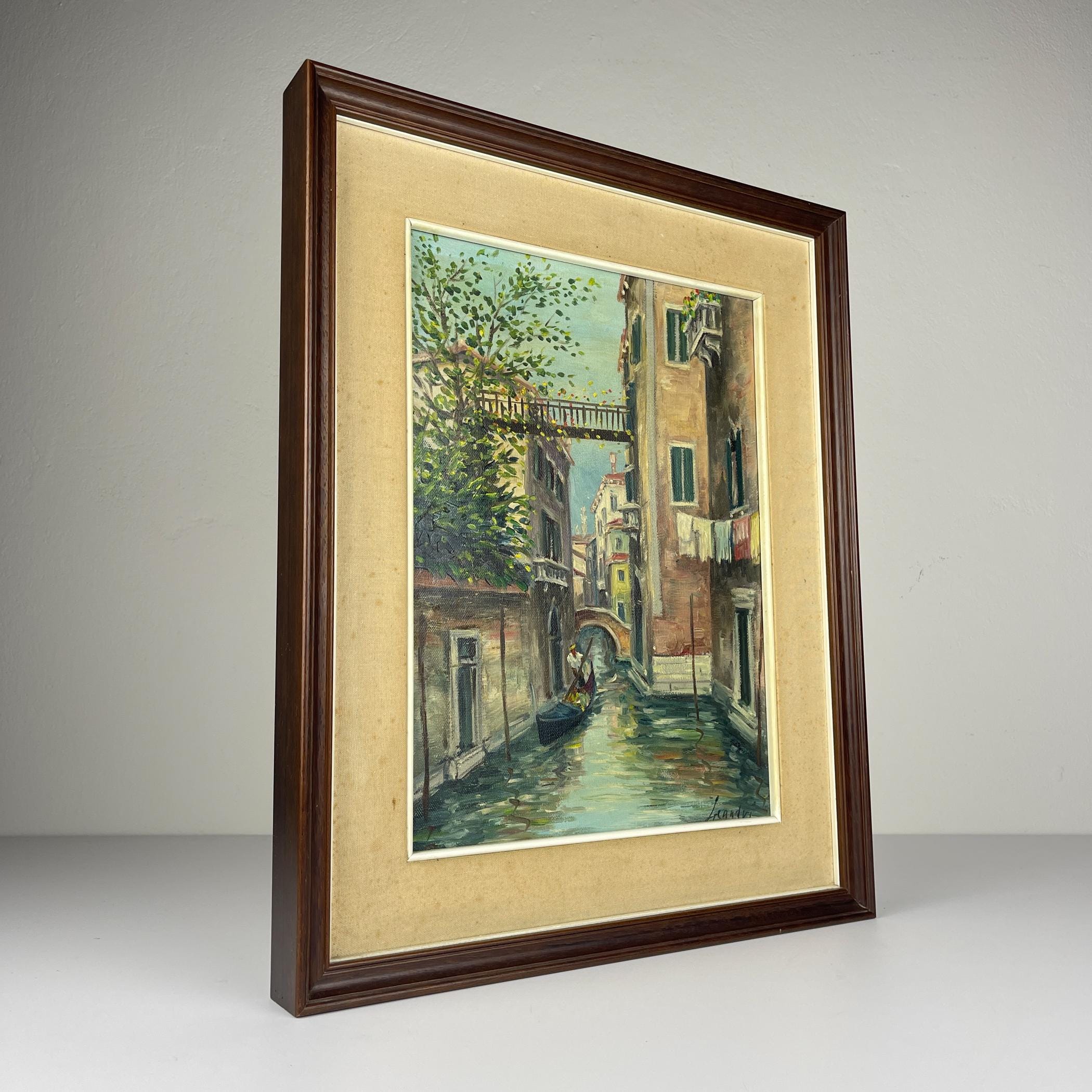 Venice Canal Original Vintage Oil Painting, Italy, 1960s, Signed, Framed