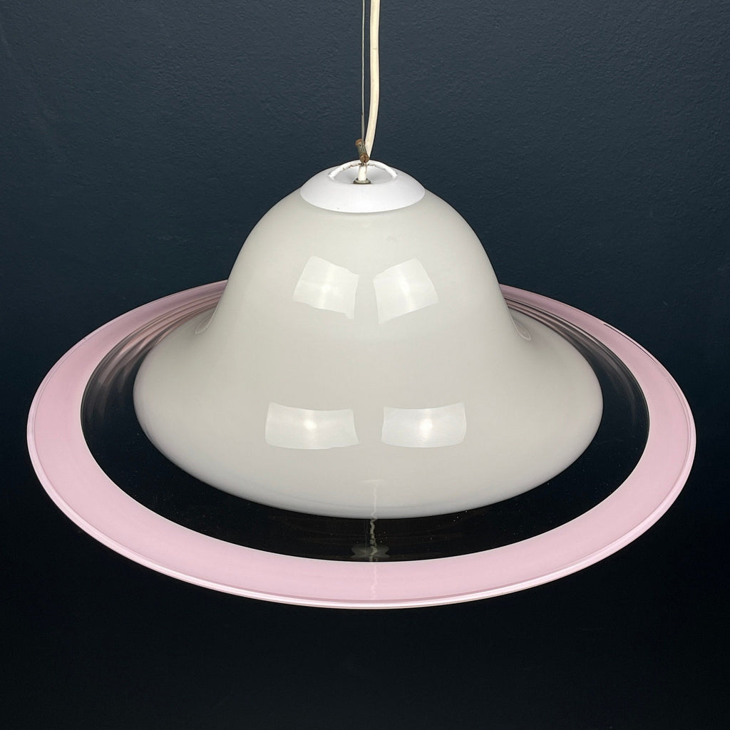 Murano glass white and pink pendant lamp Italy 1970s Mid-century lighting ceiling lamp