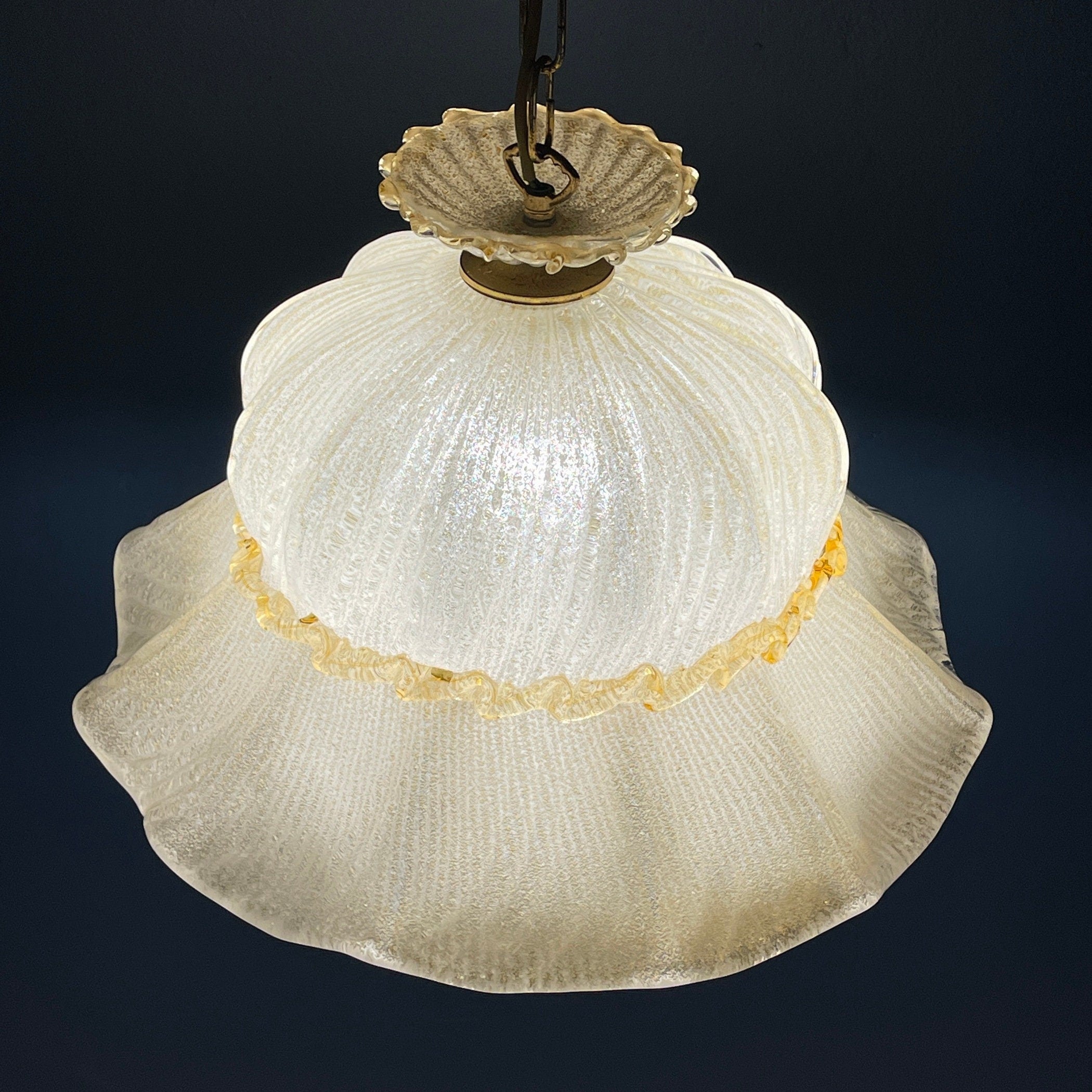 Vintage Murano Glass Pendant Lamp: Bonnet Hat, Italian Mid-Century Lighting
