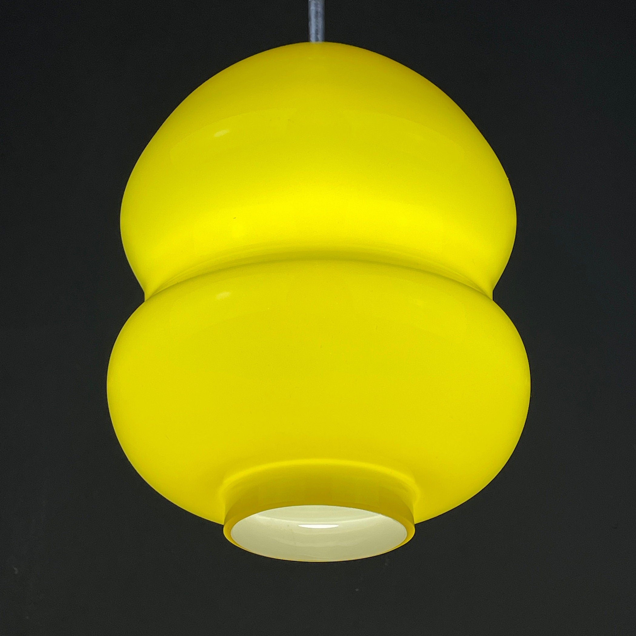 Mid-century yellow glass pendant lamp Yugoslavia 1970s Retro lighting Space age
