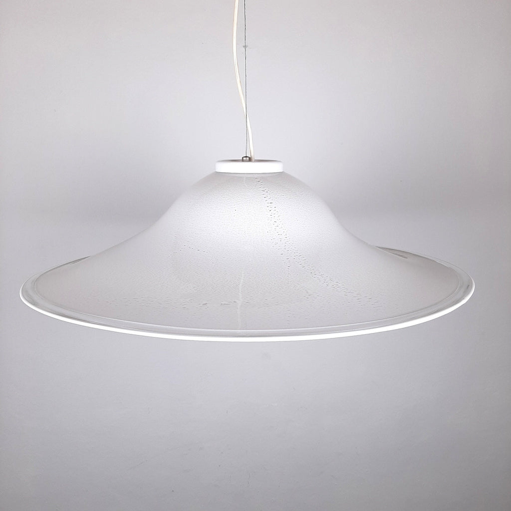 XL Mid-century white murano glass pendant lamp Italy 1970s Retro lighting Space age