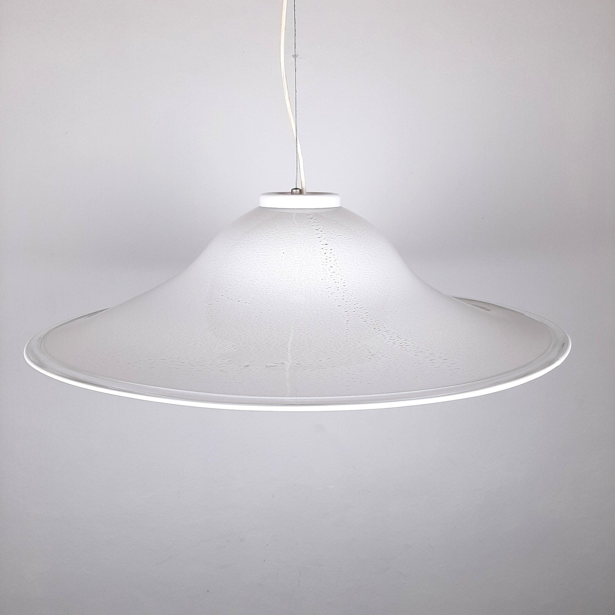 XL Mid-century white murano glass pendant lamp Italy 1970s Retro lighting Space age