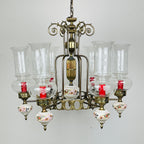 Vintage porcelain and brass chandelier Italy 1930s