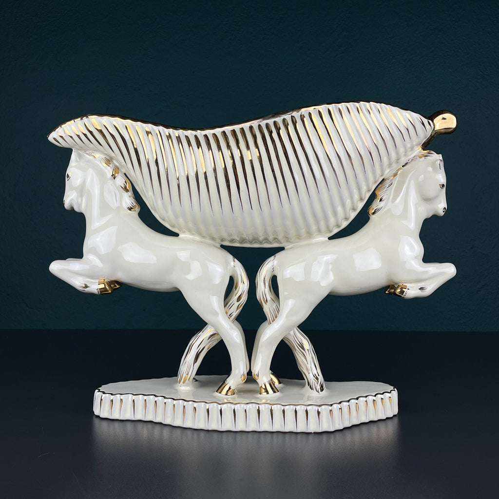 Antique ceramic vase Horses by Egisto Fantechi Maioliche Ceramic, Sesto Fiorentino, Italy, 1940s
