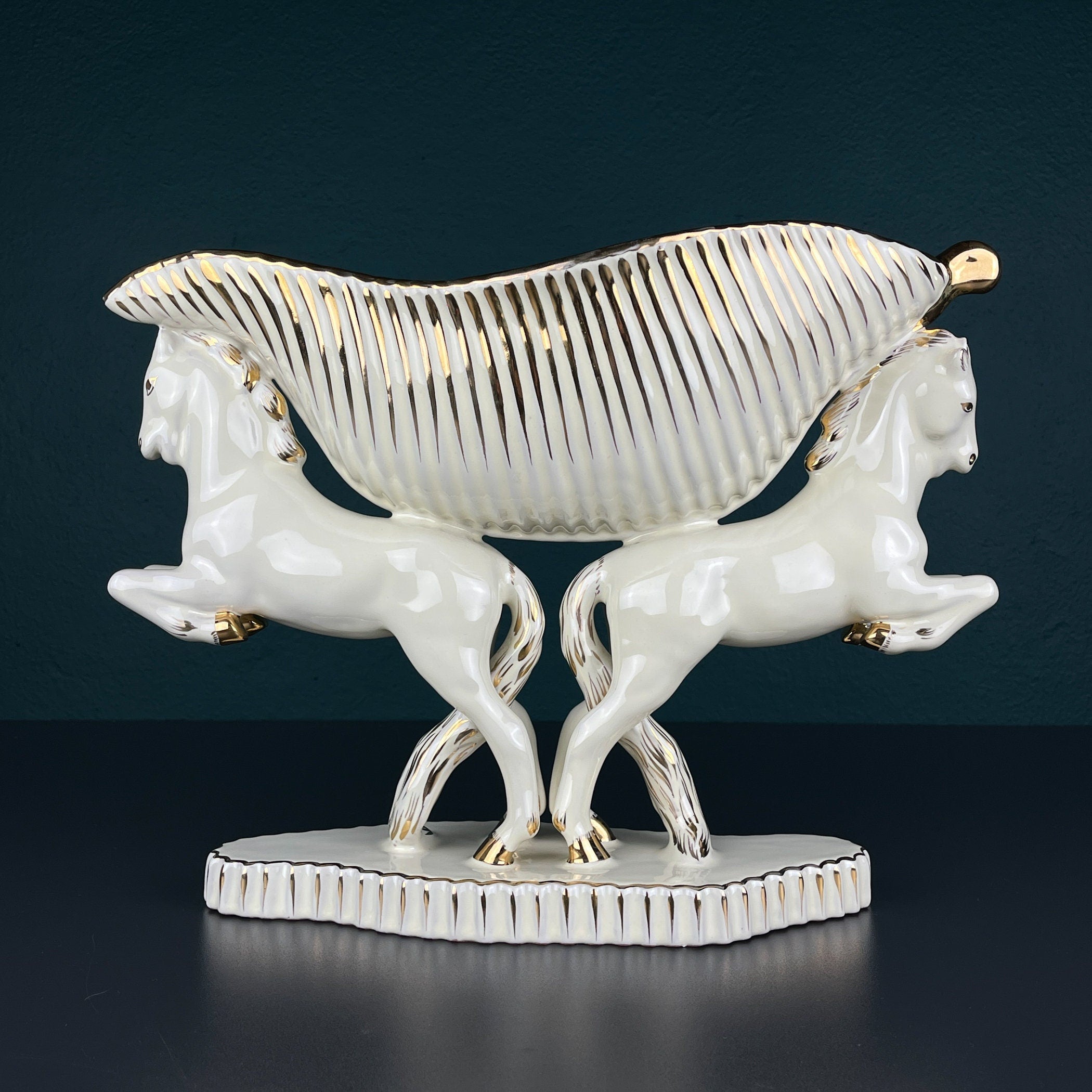 Antique ceramic vase Horses by Egisto Fantechi Maioliche Ceramic, Sesto Fiorentino, Italy, 1940s