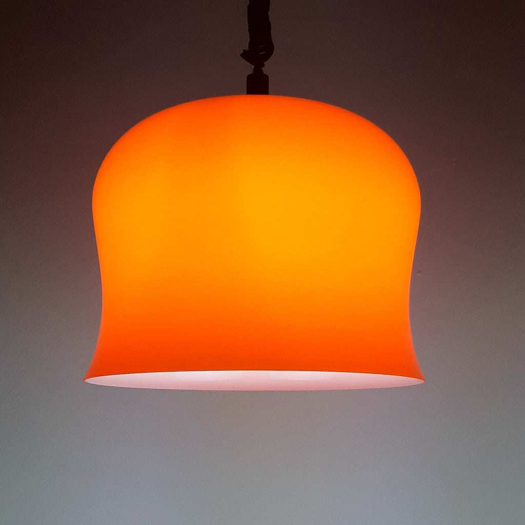 Vintage red glass pendant lamp Italy 1960s space age mid-century lighting
