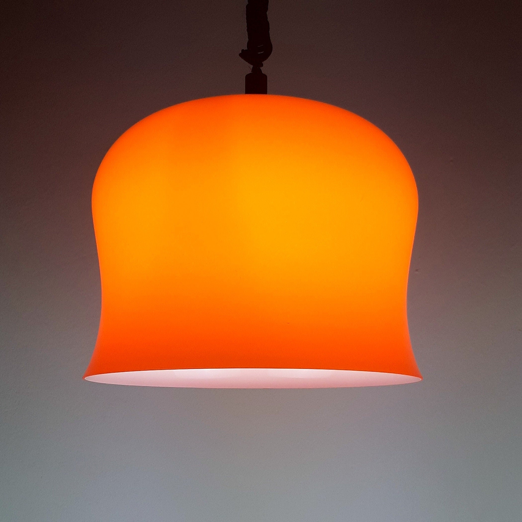 Vintage red glass pendant lamp Italy 1960s space age mid-century lighting