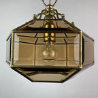 Vintage diamond pendant lamp Italy 1960s Gold brass hex crystal lamp