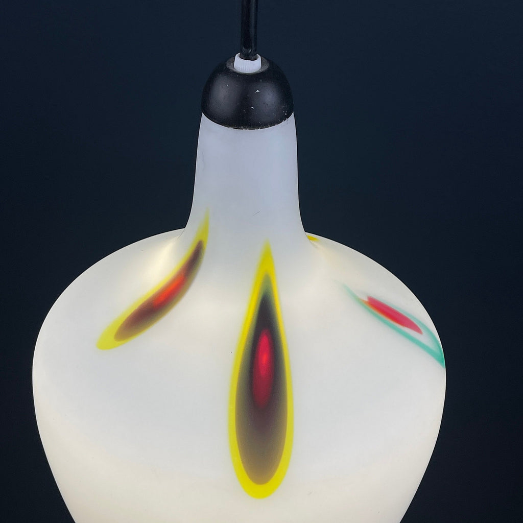 Mid-century multicolor opaline murano glass pendant lamp by Stilnovo Italy 1950s