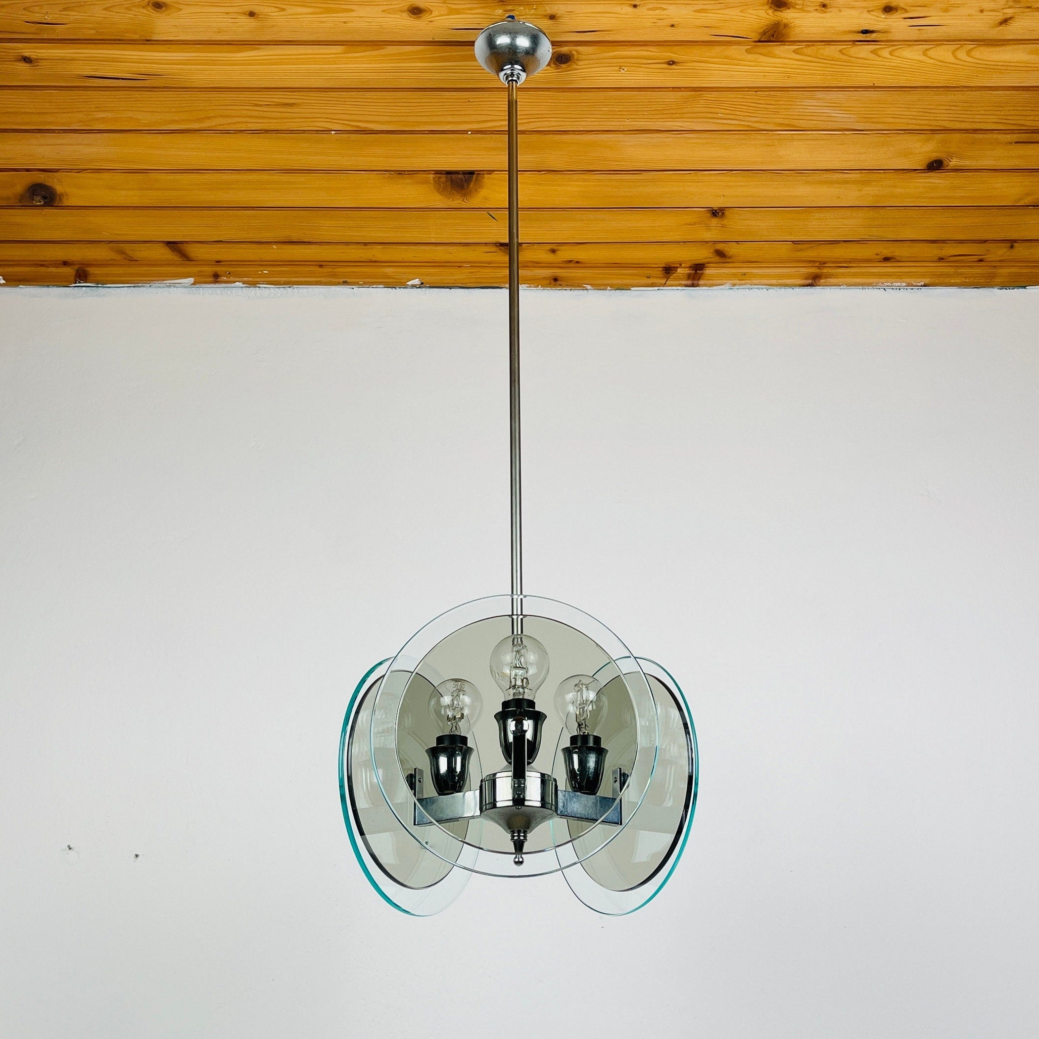 Vintage Fontana Arte Art Glass Chandelier - Italian MCM Design