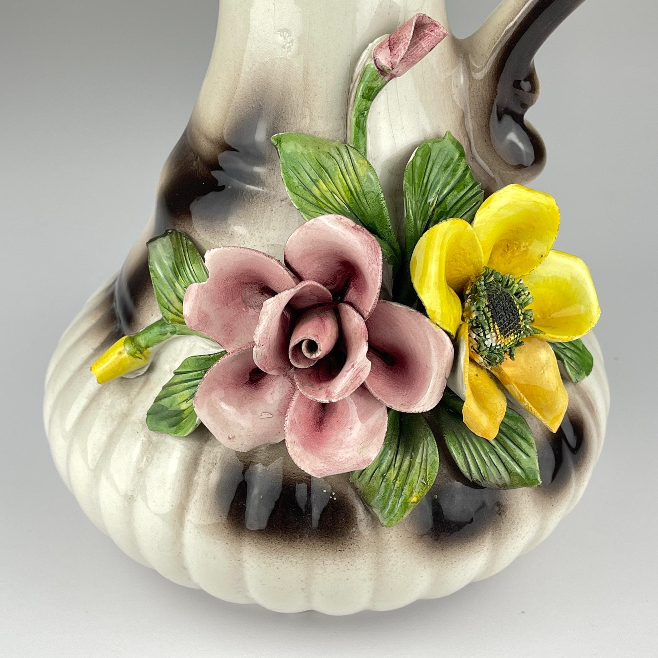 Vintage Capodimonte Ceramic Pitcher, Mid 20th Century, Italian home decor