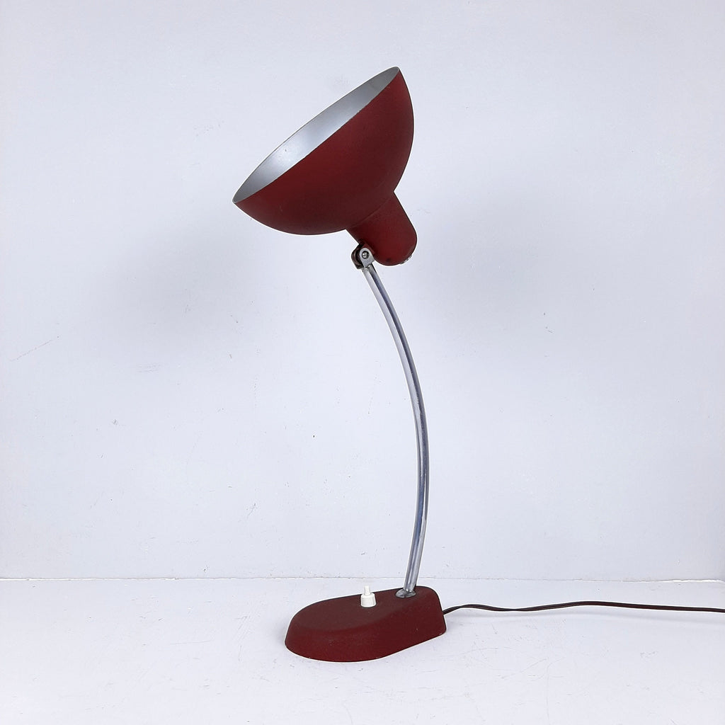 Vintage Burgundy Metal Desk Lamp: Italian Ministerial Lamp, 1950s