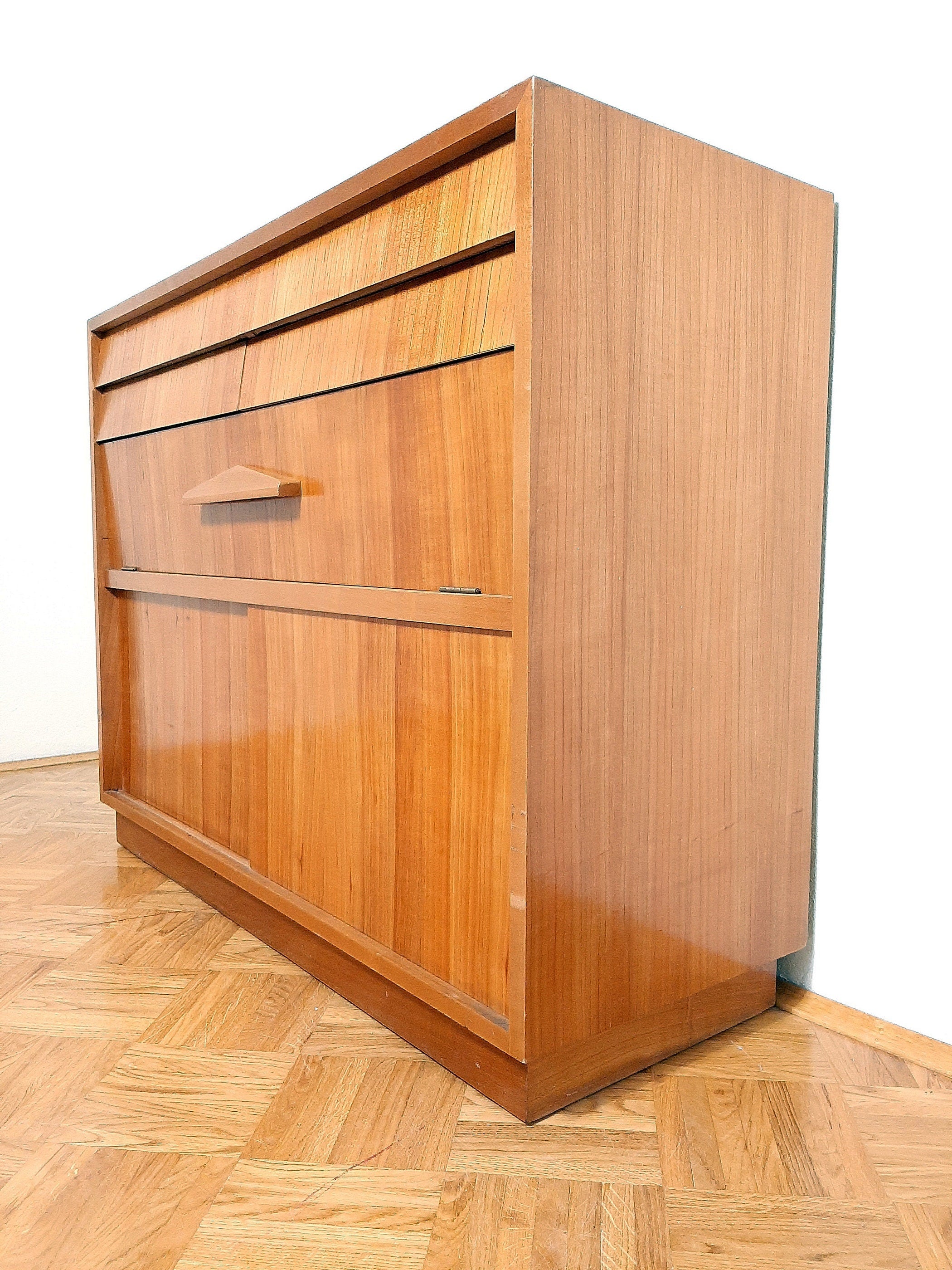 Mid-century retro wood chest of drawers 60s Modern  Scandinavian Style Vintage