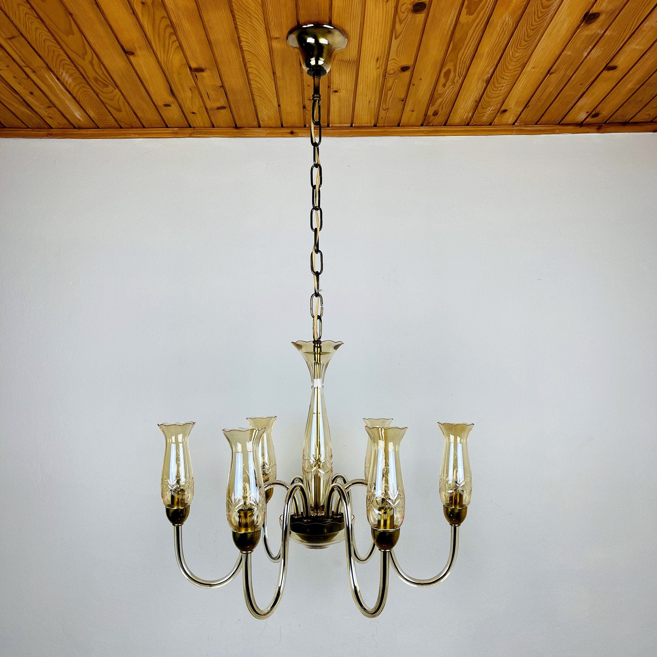 Vintage amber murano chandelier De Majo Italy 1970s Mid-century italian chandelier 6 bulbs