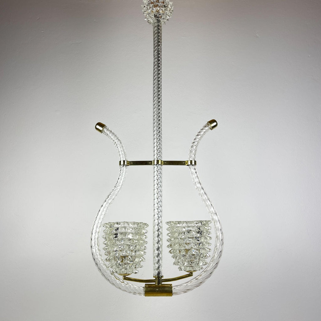 Vintage Murano Lyre Chandelier by Barovier & Toso: Italian Art Deco Lighting