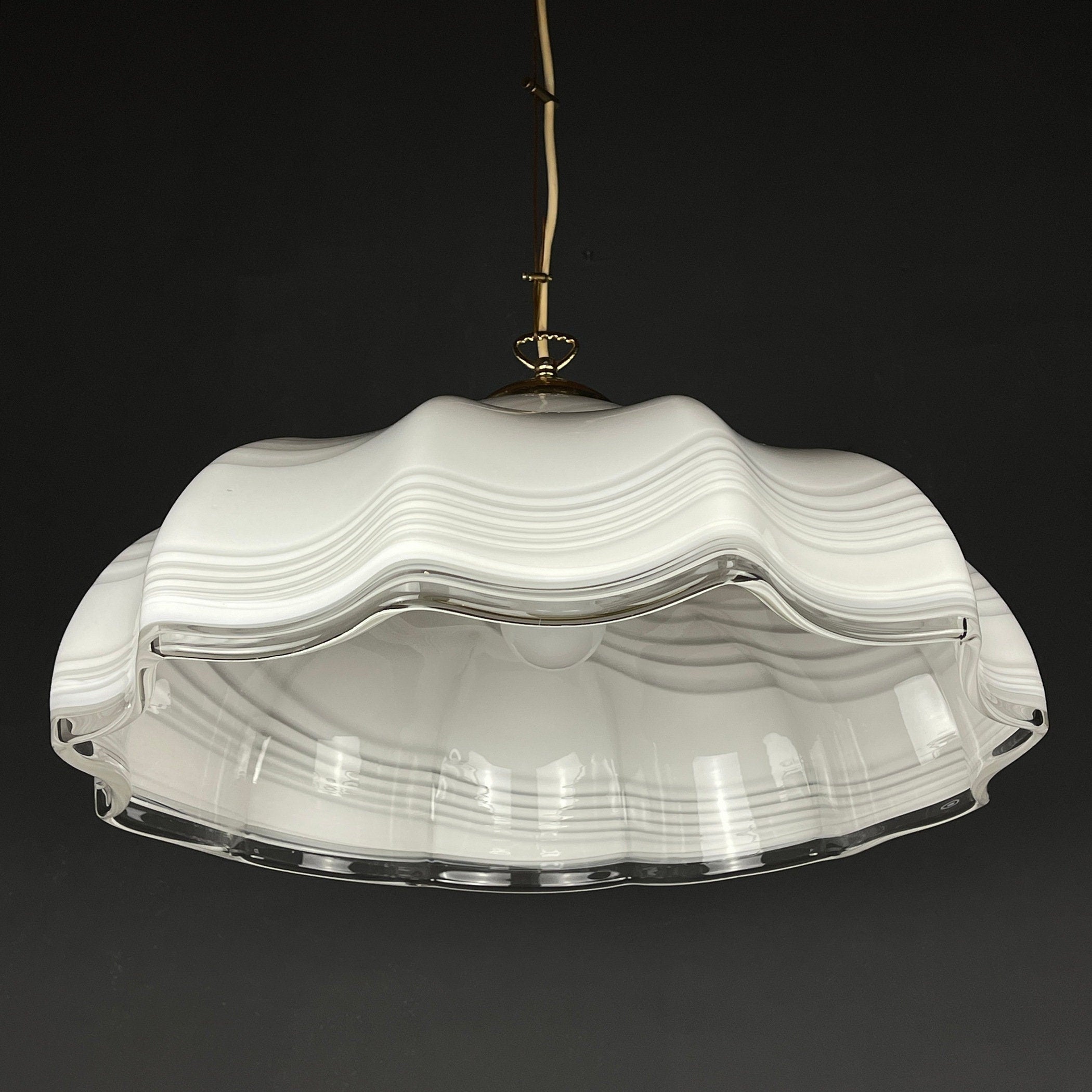 Vintage Swirl Murano Glass Pendant Lamp: 1970s Italian Mid-Century Lighting