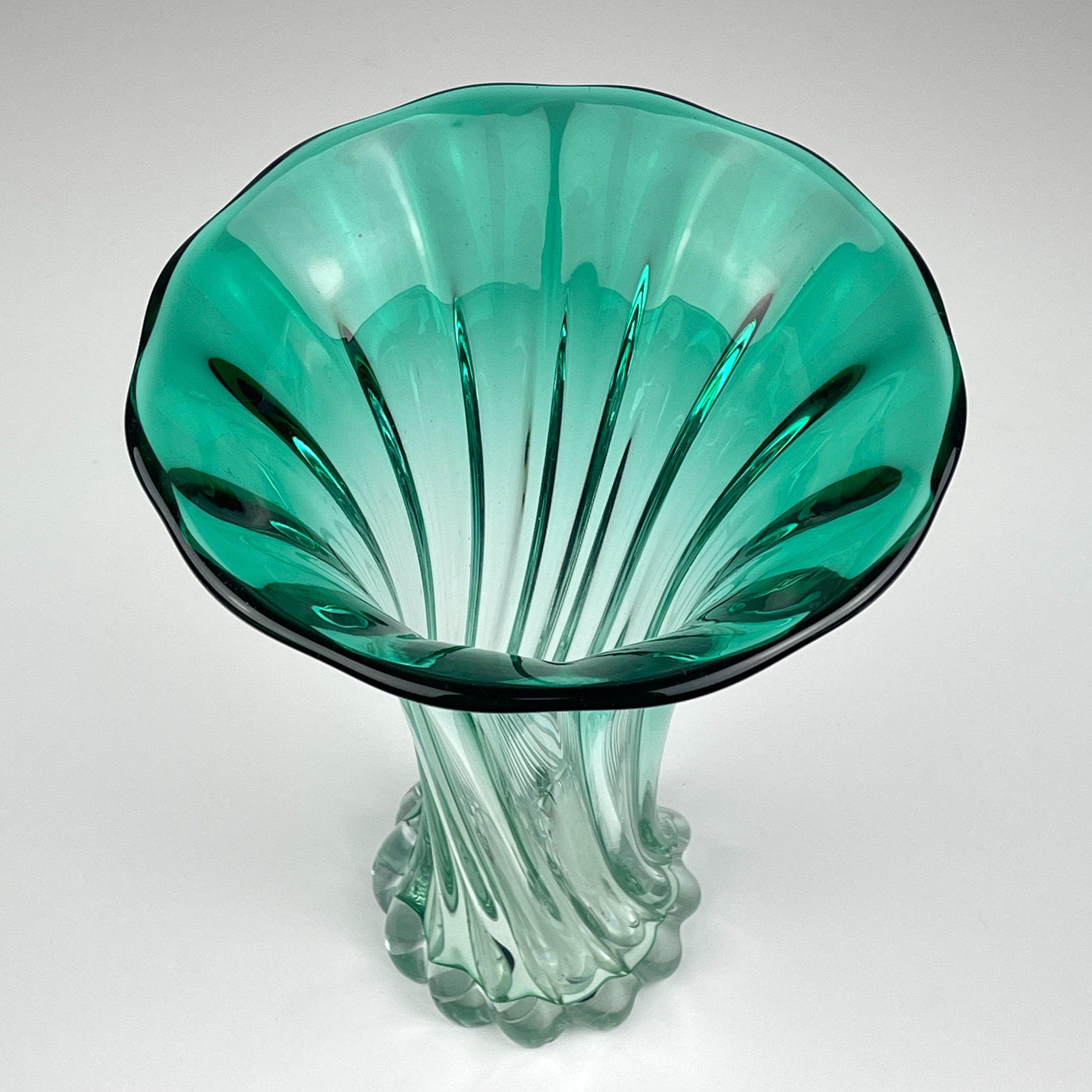 Vintage green murano vase, Italy 1970s, Mid-century home decor
